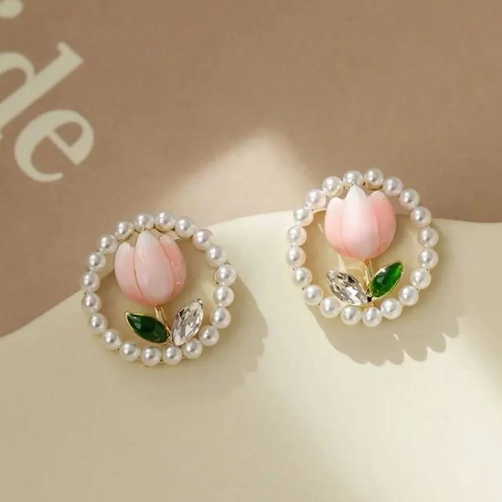 3for$20 NWT 1pair Party Alloy Faux Pearl & Oil Drop Tulip Stud Earrings